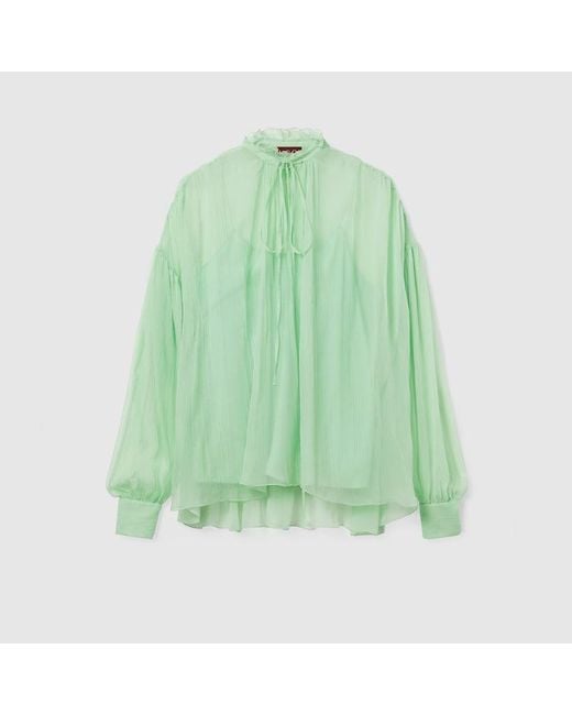 Gucci シルクシフォンクレポン トップ, グリーン, ウェア Green