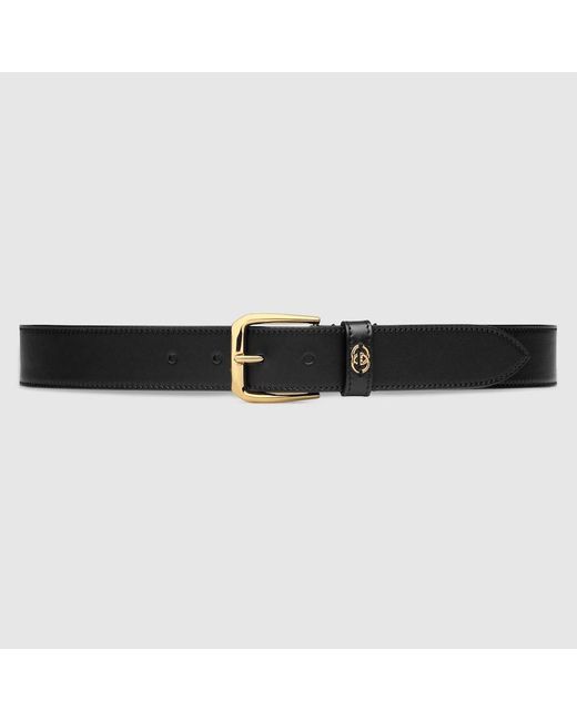 Gucci Black Belt With Square Buckle And Interlocking G for men