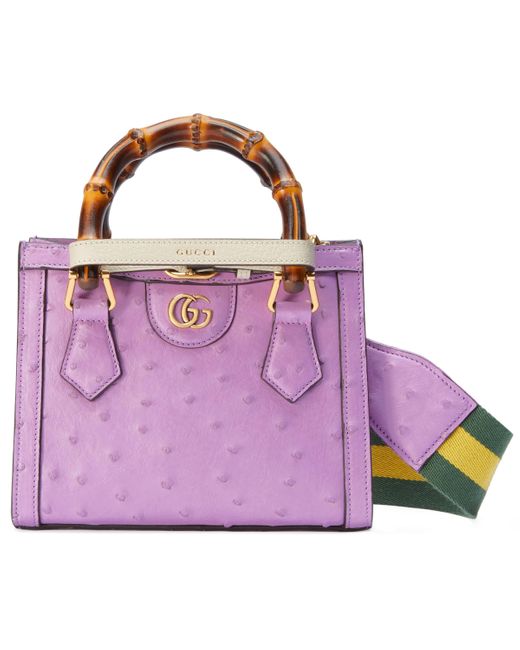 Gucci Purple Diana Mini Ostrich Tote Bag