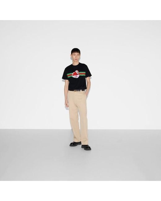Camiseta de Algodón y Estampado Gucci de hombre de color Black