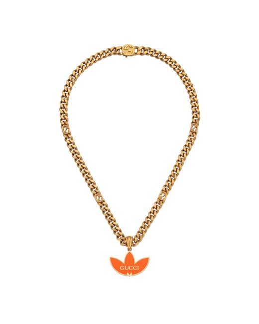 Gucci Brown Adidas X Gourmette Necklace With Trefoil Pendant