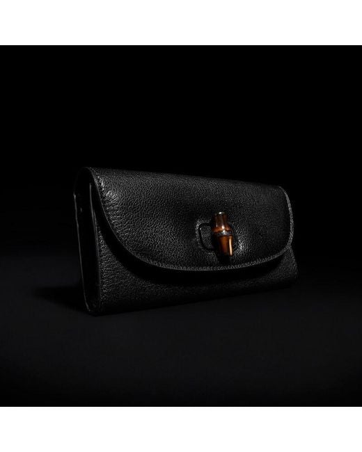Gucci Black Long Wallet With Bamboo, Leather