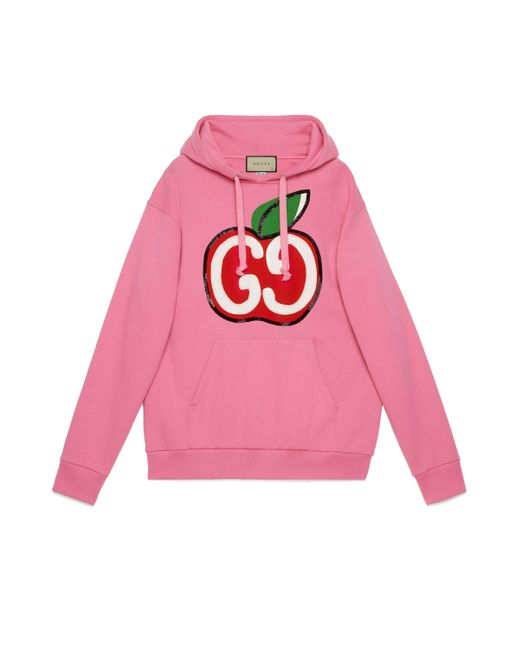 Gucci Pink Hooded Sweatshirt With GG Apple Print