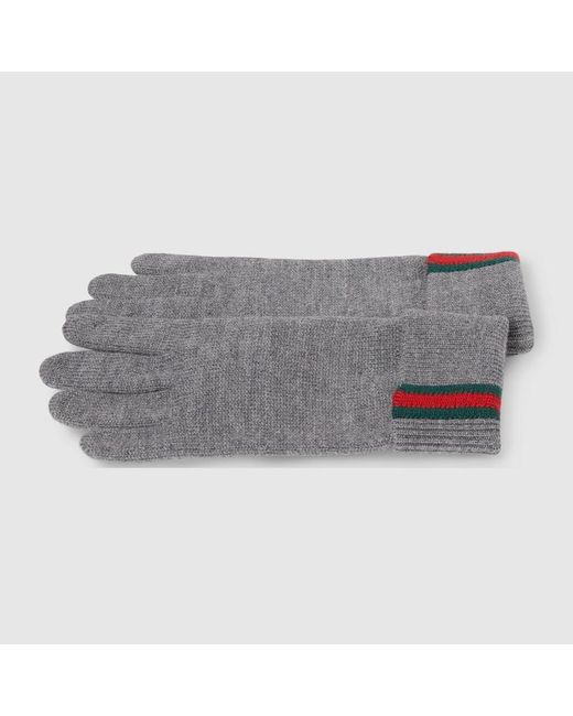 Gucci Gray Wool Gloves With Web for men