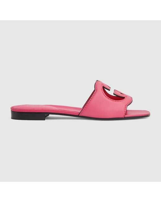 Gucci Pink Interlocking G Cut-out Slide Sandal