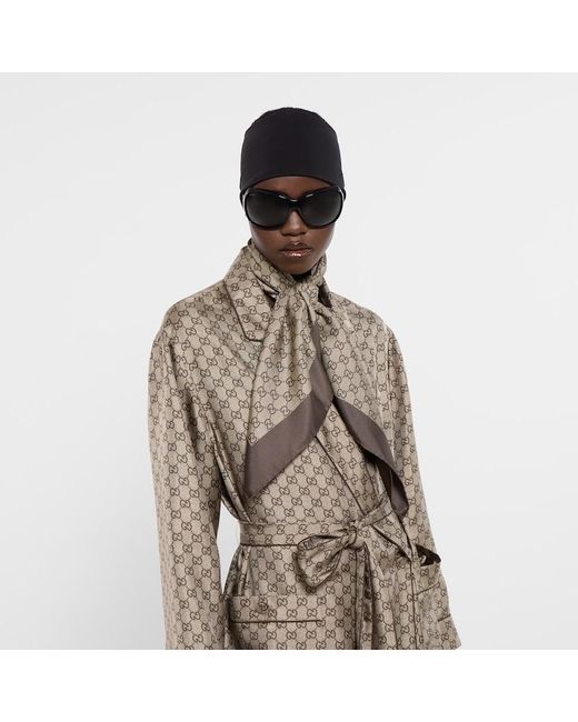 Gucci Brown Silk Gg Scarf