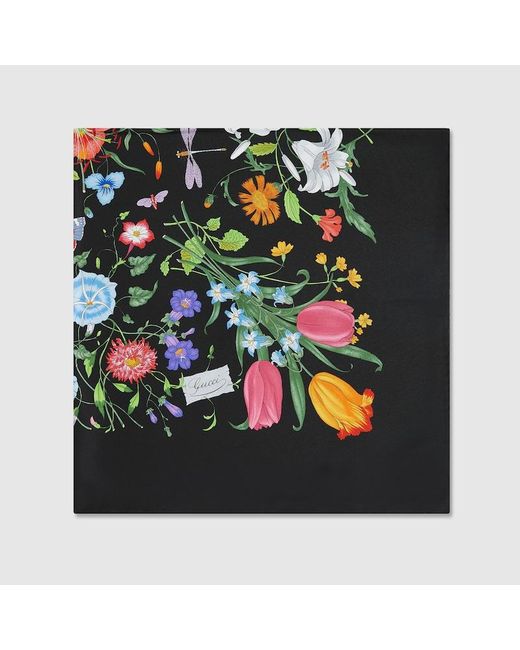 Gucci Green Printed Flora Silk Twill Carré