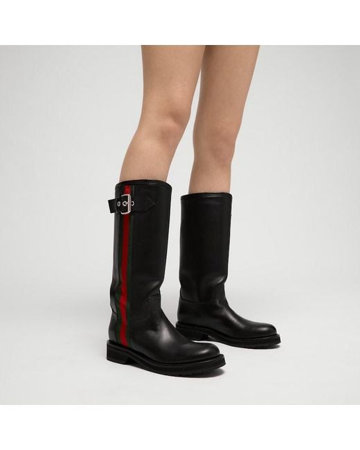 Gucci Black Biker Boot With Web, Uk