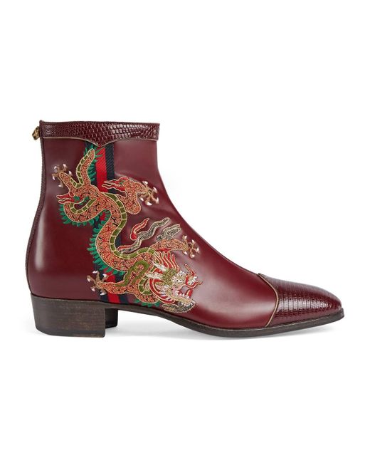Gucci Multicolor Leather Boot With Dragon for men