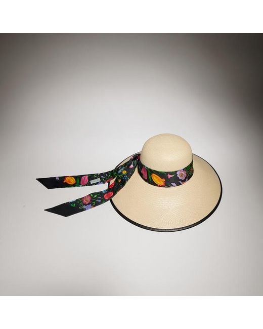 Gucci Black Panama Twill Hat With Silk Ribbon