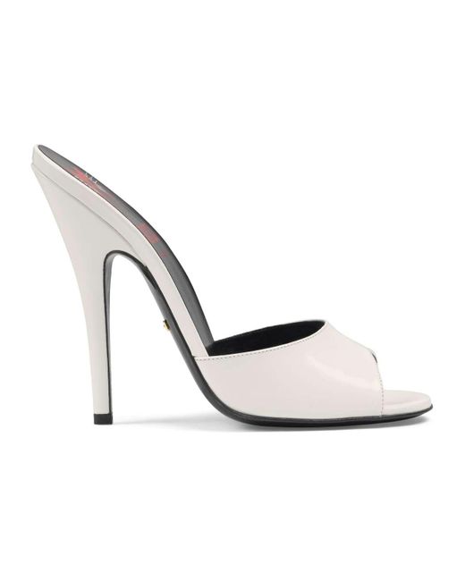 Gucci White Leather High-heel Slide
