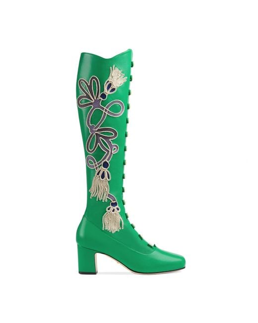Gucci Green Amaya Embroidered Leather Boots
