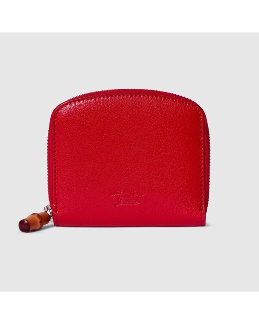 Gucci Red Small Wallet With Bamboo
