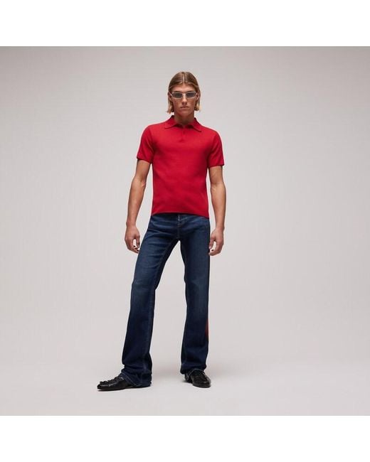 Gucci Red Silk Cotton Polo Shirt With Embroidery for men