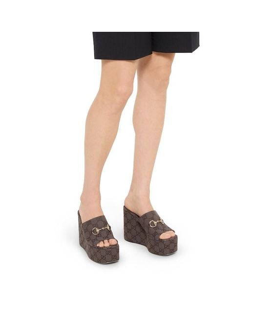 Gucci Brown Wedge Sandal With Horsebit