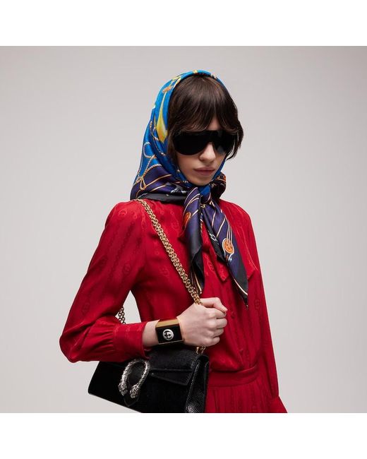 Gucci Blue "Lungomare" Printed Silk Carré