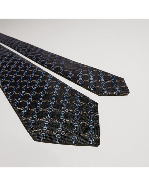 Gucci Blue Horsebit Silk Jacquard Tie for men