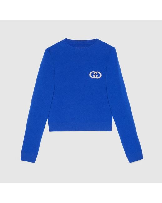 Gucci Blue Knit Wool Jumper With Interlocking G for men