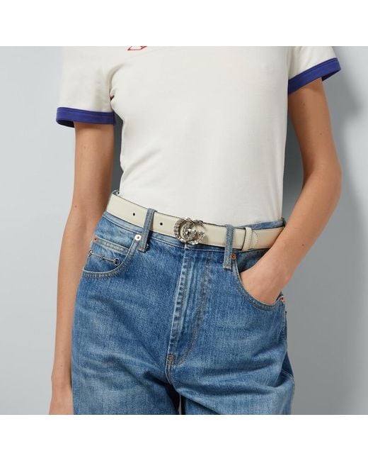 Gucci Metallic GG Marmont Thin Belt With Crystals
