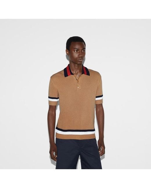 Gucci Brown Piquet Knit Cotton Polo Shirt for men