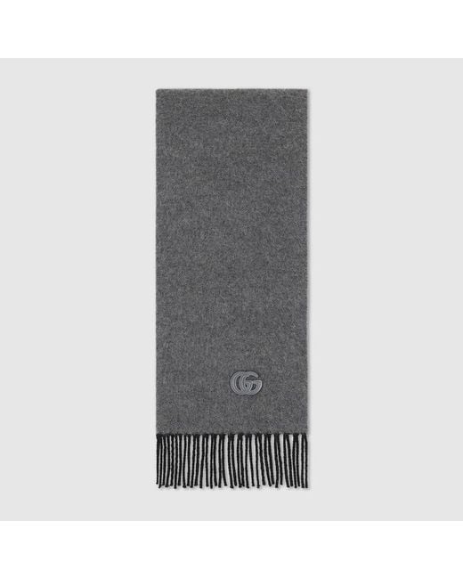 Gucci Gray Cashmere Scarf With Patch for men