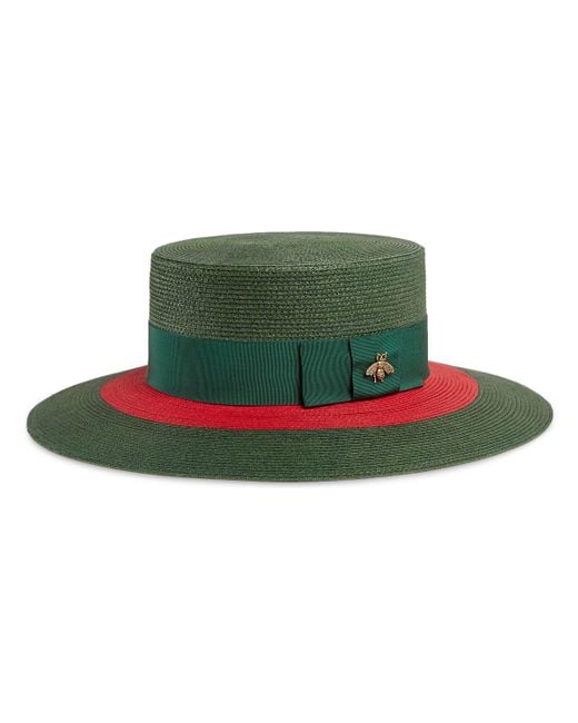 Gucci Green Verzierter Hut Aus Stroh Mit Ripsbandbesatz