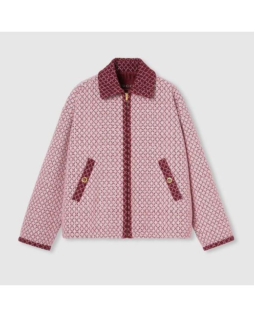 Gucci Pink Diamond Cotton Bouclé Zip Jacket, Ready-To-Wear