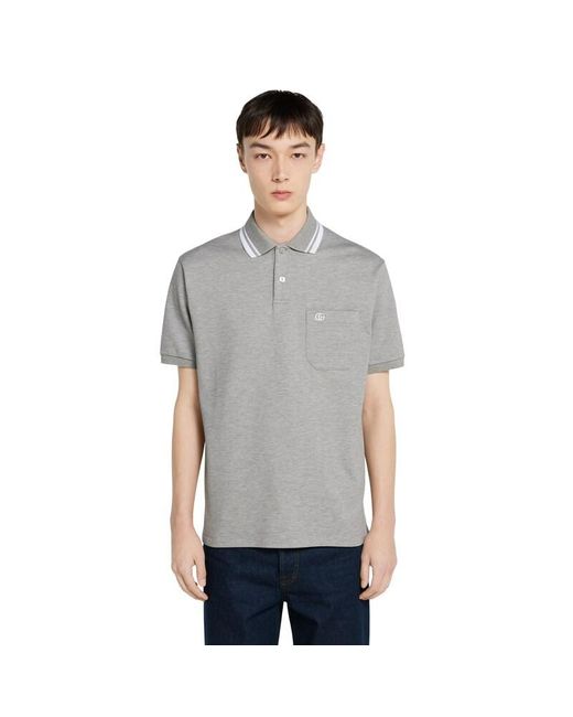Gucci Gray Cotton Piquet Polo Shirt With Embroidery for men
