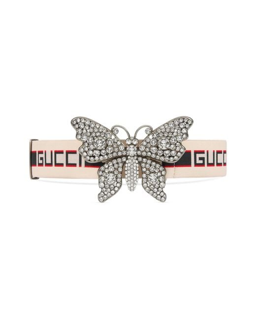Gucci Multicolor Gürtel mit Streifen und Schmetterling