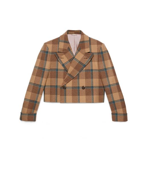 Gucci Brown Macro Check Wool Cropped Coat for men