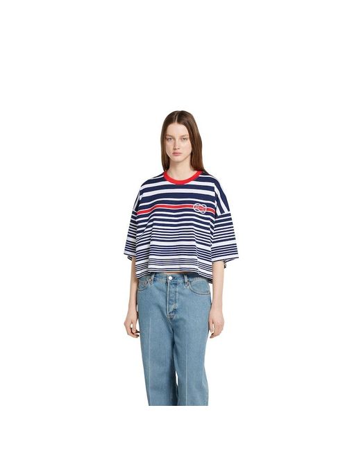 Gucci ストライプ ライトコットンジャージー Tシャツ, ブルー, ウェア Blue