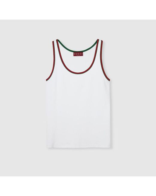 Gucci White Rib Cotton Tank Top With Web for men