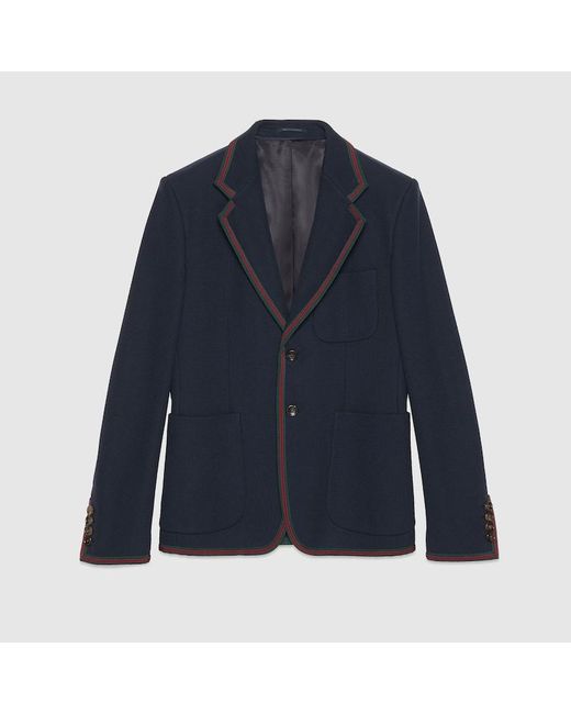 Gucci Blue Cotton Jersey Jacket With Web for men