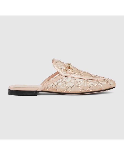 Gucci Natural Gg Crystal Princetown Slipper