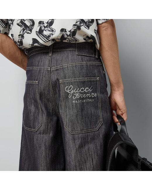 Shorts In Denim Con Dettaglio Jacquard di Gucci in Gray da Uomo