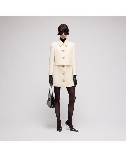 Gucci Natural Crêpe Wool Jacket With Double G Button