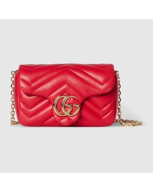 Gucci Red Gg Marmont Mini Shoulder Bag, Leather