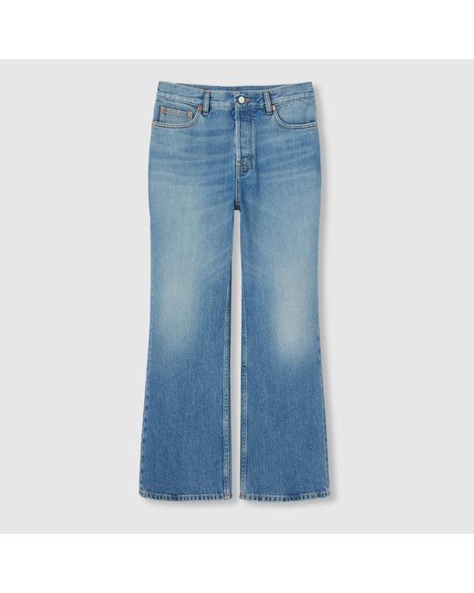 Gucci デニム クロップド フレアパンツ, ブルー, ウェア Blue