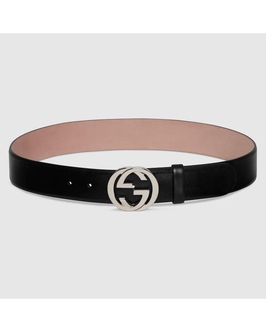 Gucci Black Belt With Interlocking G Buckle, Size 100 for men