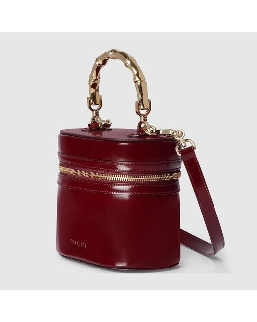 Gucci Red Mini Vanity Bag With Bamboo Handle