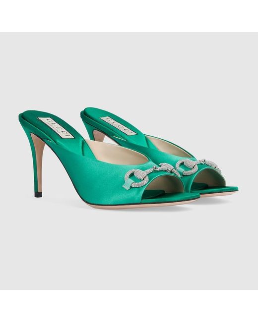 Gucci Green Horsebit Mid-heel Slide Sandal