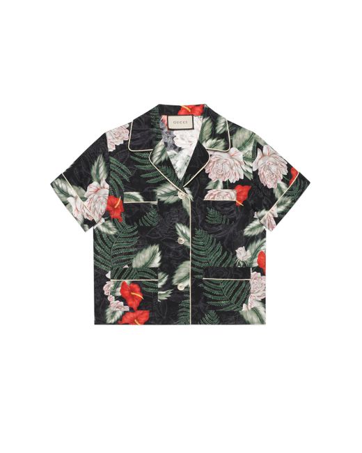 Gucci Hawaiian Print Silk Shirt in Black - Lyst