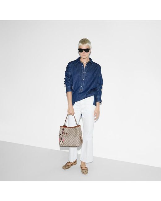 Gucci Natural Gg Emblem Medium Bucket Bag