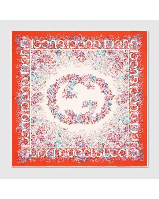 Gucci Red Printed Silk Twill Carré