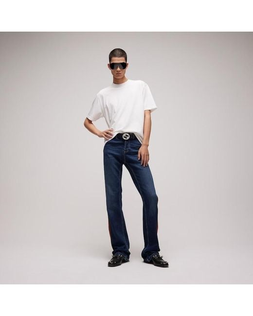 Gucci White Cotton Silk Jersey T-Shirt With Embroidery for men