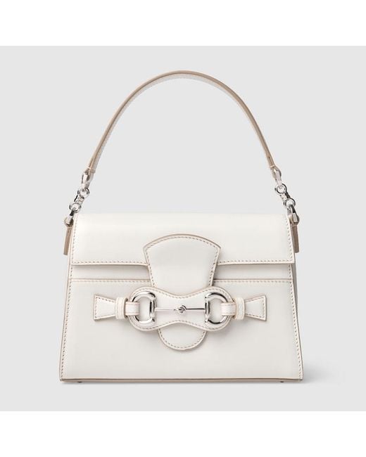 Gucci White Horsebit Duomo Small Top Handle Bag, Leather