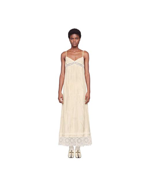 Gucci Silk Dress With Lace Stripe in White | Lyst