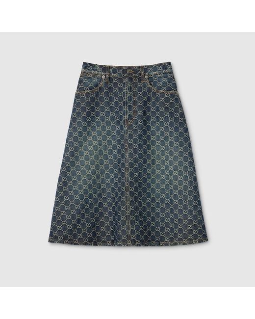 Gucci Gray Gg Cotton Denim Jacquard Skirt, Size 40 It, Ready-To-Wear