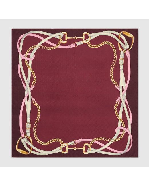 Gucci Purple Printed Gg Silk Jacquard Carré