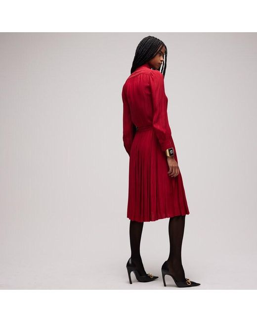 Gucci Red Interlocking G Chain Silk Jacquard Midi Skirt